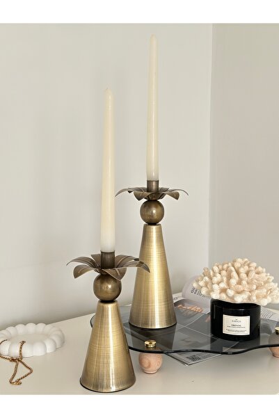 Shura Homeware 2li Flowers Metal Şamdan Eskitme Mumluk Dekoratif Obje