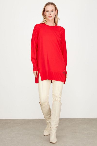 Tığ Triko RAYON TUNIC RED WITH SLIT SIDE