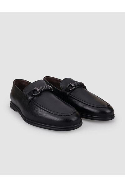 Cabani Genuine Leather Black Buckle Men's Casual Shoes