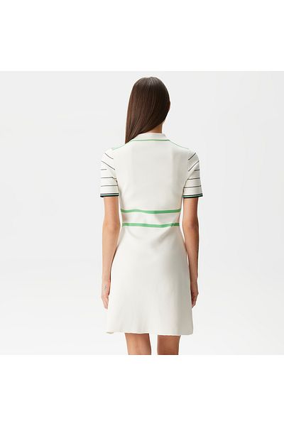 Lacoste فستان أبيض بياقة بولو وياقة بولو مضيئة للنساء
