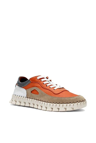 Celal Gültekin Kadın Turuncu Bağcıklı Dikiş Detaylı Süet Deri Sneaker