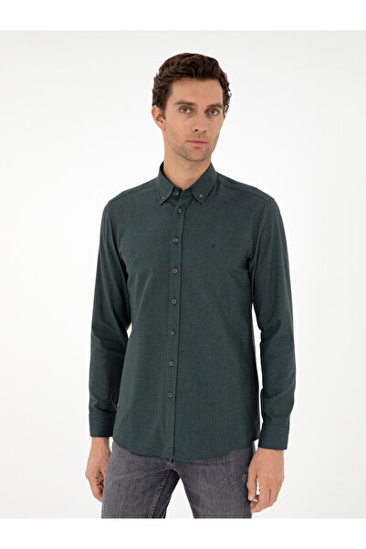 Cacharel Koyu Yeşil Slim Fit Uzun Kollu Gömlek 50291698-VR079