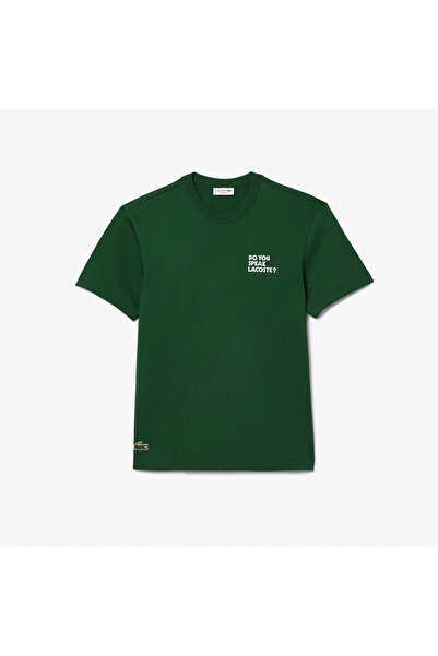 Lacoste Unisex Classic Fit Bisiklet Yaka Baskılı Yeşil T-Shirt