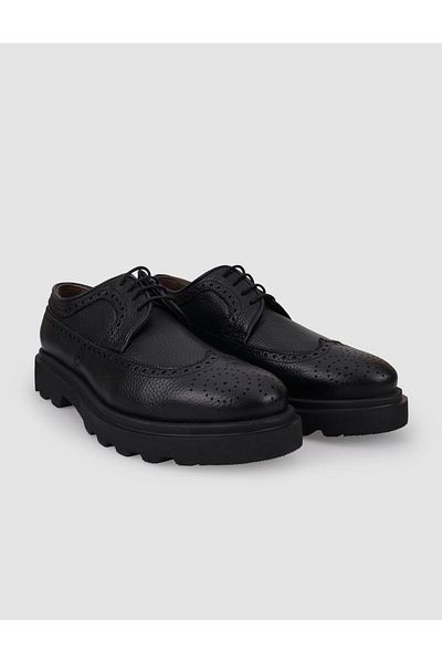 Cabani 100% Genuine Leather Black Lace-Up Men's Casual Shoes