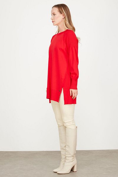 Tığ Triko RAYON TUNIC RED WITH SLIT SIDE