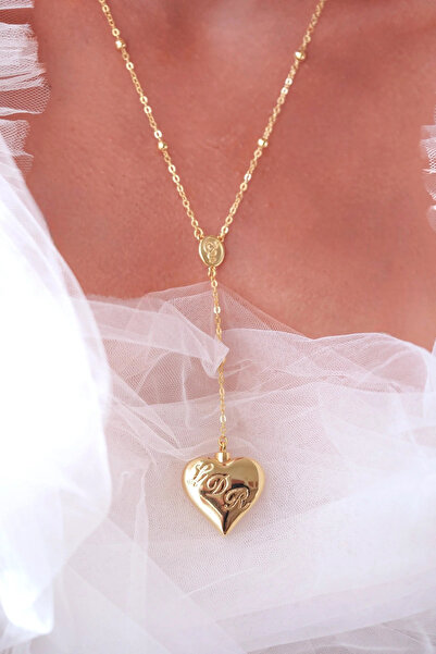 AŞIK ACCESSORIES قلادة قلب لانا ديل ري، قلادة من الفولاذ على شكل قلب مع ملعقة