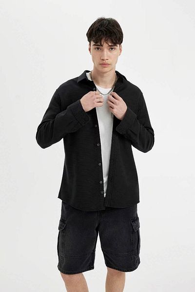 DeFacto Slim Fit Slim-Fit Polokragen Basic Solid Baumwoll-Langarmshirt 25k801t00651