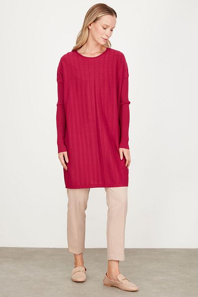 Tığ Triko T Mold Wick Detailed Rayon Tunic Fuchsia