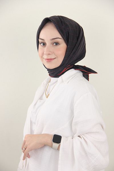 Sensitive Sensitive Twill Silk Scarf 9 - Μαύρο και Κόκκινο