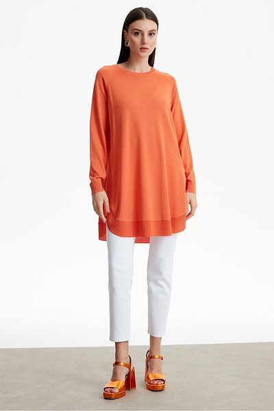 Tığ Triko Ovel Sides Rayon Tunic Salmon