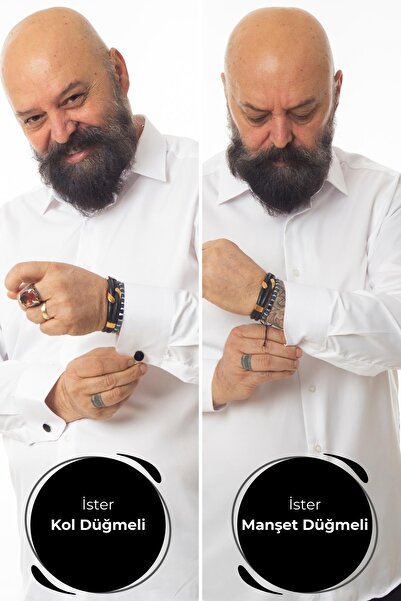 Dicotto Λευκό Extra Large Collar 4 Drop Relaxed Cut Micro υφασμάτινο ανδρικό πουκάμισο κανονικής εφαρμογής με μανικετόκουμπα - 189-1-