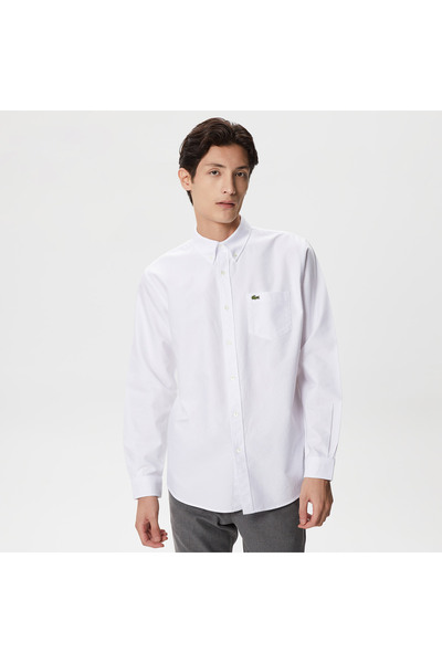 Lacoste Erkek Regular Fit Düğmeli Yaka Organik Pamuk Beyaz Gömlek