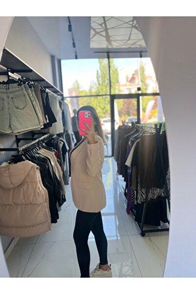 Şevval saraç butik Krem Rengi Dabıl Krep Kumaş Blazer Ceket