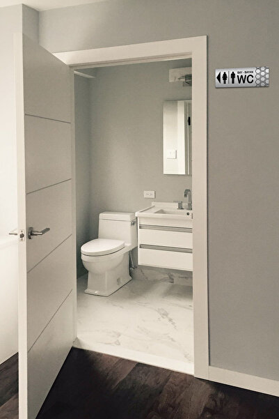 Gri Grafik Design Workshop Aluminum Bay - Left Direction Wc Toilet Direction Sign 30cm X 10cm