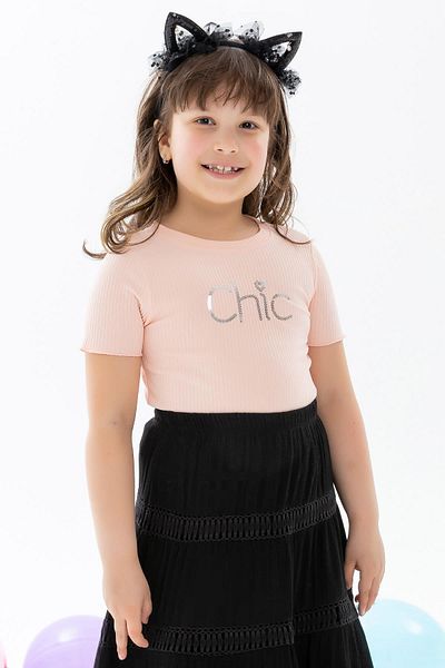 Breeze Tricou pentru fete cu scris cu paiete Salmon Mood (vârsta 8-14)