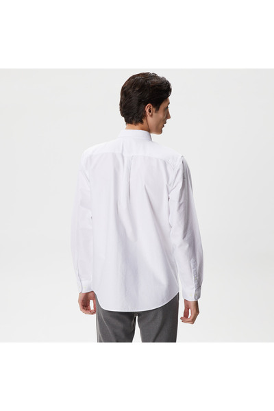 Lacoste Erkek Regular Fit Düğmeli Yaka Organik Pamuk Beyaz Gömlek
