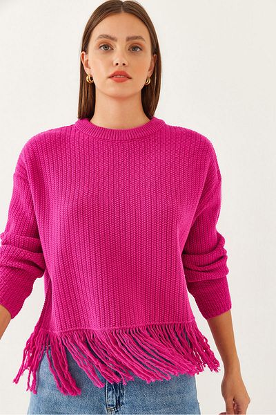 Bianco Lucci Women's Skirt-Tasseled Knitwear Sweater 85001019