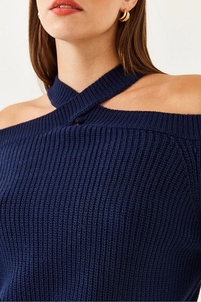 Bianco Lucci Damen-Strickpullover mit Kreuzriemen 85001017