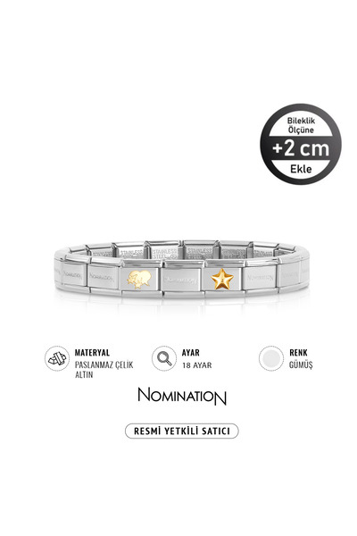 NOMİNATİON Italy Composable 18k Altın Kalpten Fırlayan Yıldızlar & Dolgulu Yıldız Paslanmaz Çelik Silver