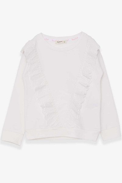 Breeze Суитшърт с връзки за момиче 4-9 години, цвят екрю