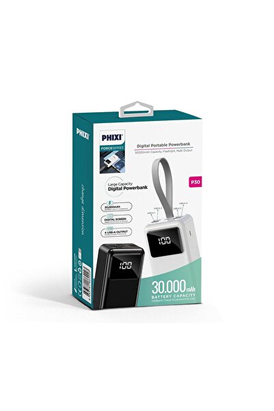 svliletisim Phixi Force P30 30.000mah 4 Çıkışlı Lcd Göstergeli Powerbank