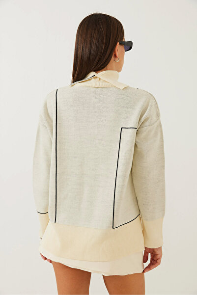 Bianco Lucci Women's Geometric Patterned Turtleneck Sweater 85001021