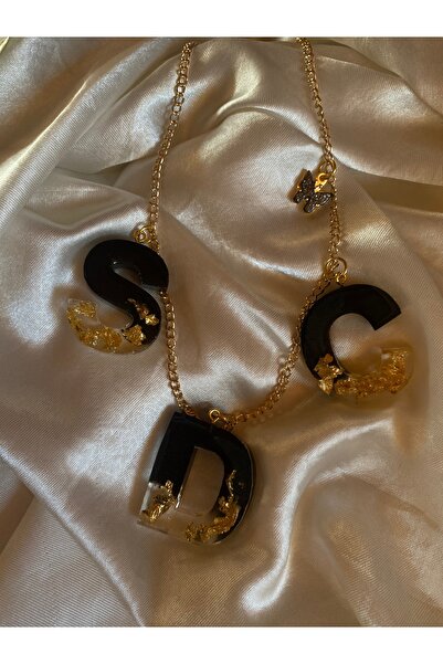 TATLIŞ El yapımı epoksi siyah ve gold tonlar , araba dikiz ayna süsü , 3 harf...