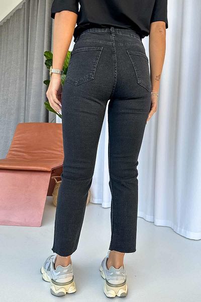 Mine Tan Butik High Waist Boyfit Jeans with Cut Detail on the Leg - Black