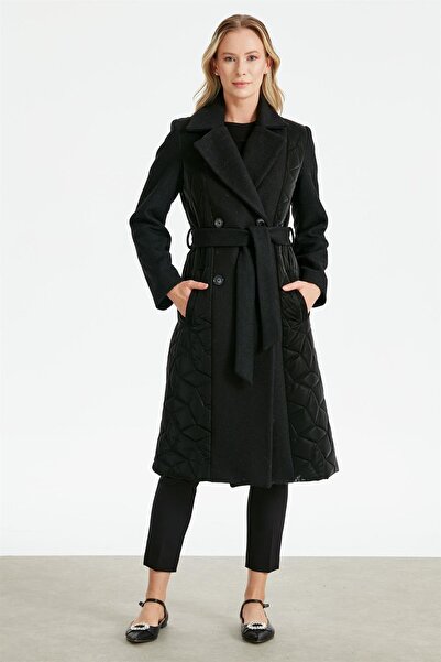 Tığ Triko Reflektör Kapütoneli Kaban SİYAH