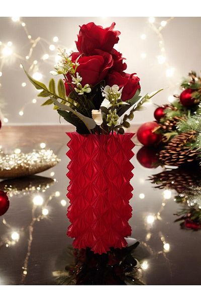 Maflen 3D Crystal Design Decorative Vase Bioplastic Transparent Red