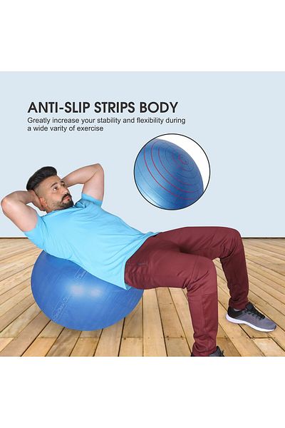 Nivia Anti Burst Fitness Gym Ball With Footpump ( Blue, Size - 65cm ) | Material - Polyvinyl