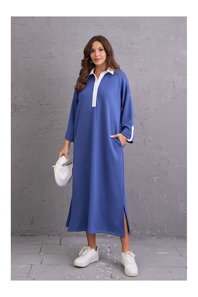 Elif Özbey Butik Modal φόρεμα με μπλε γιακά με λεπτομέρεια πουκάμισου