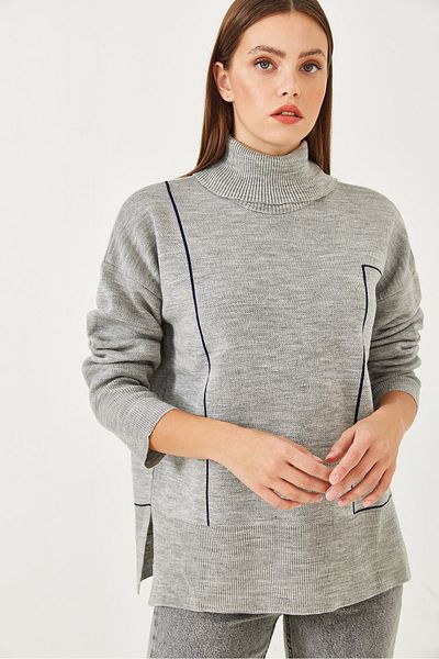 Bianco Lucci Geometrisch gemusterter Rollkragenpullover für Damen 85001021