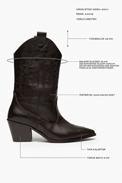 NİŞANTAŞI SHOES Dámské boty Dallas na podpatku z pravé kůže se vzorovanou špičatou špičkou Doxy hnědé barvy