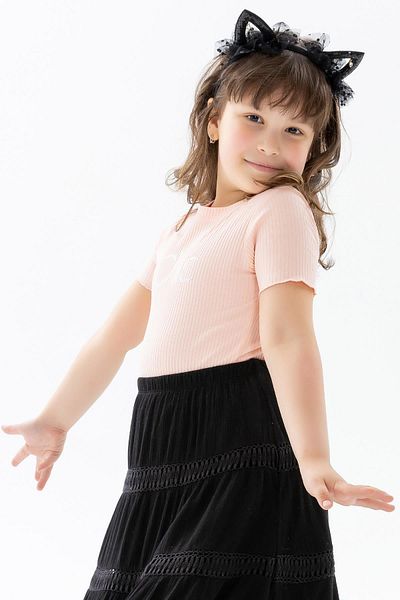 Breeze Tricou pentru fete cu scris cu paiete Salmon Mood (vârsta 8-14)