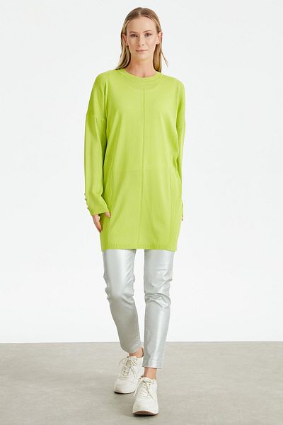 Tığ Triko Knitted Detailed Rayon Tunic with Sleeves NEON