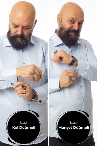 Dicotto Blue 4 Drop Extra Large Collar Comfortable Fit Micro Fabric Sleeve Button Regular Fit Men's Shirt // 189-4-