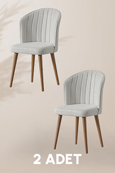 MYMASSA Rubi Sandalye - Mense Krem - Ahşap Ceviz Ayak ( 2 Adet ) - Salon Sandalyesi / Mutfak Sandalyesi