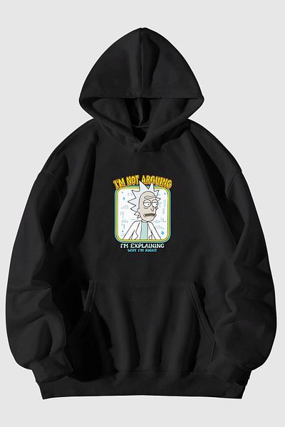 Harmandar Rick Explaining Printed - Unisex Black Hooded and Kangaroo Pocket Sweatshirt