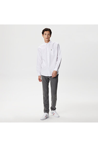 Lacoste Erkek Regular Fit Düğmeli Yaka Organik Pamuk Beyaz Gömlek