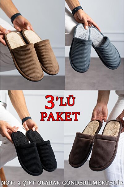 Moda Frato Modafrato 3 Pack Ribbed Flat Men's Slippers Home Slippers