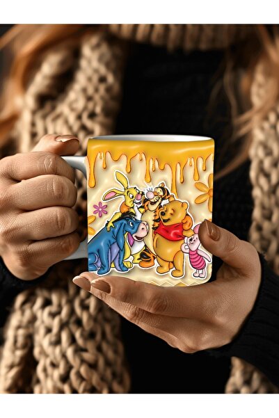 Evion Winnie the Pooh - Kaplan Tigger - İyor - Piglet Baskılı 3D Tasarım Seramik Kupa Mug