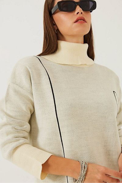 Bianco Lucci Pulover de damă cu model geometric cu gât tricotat 85001021