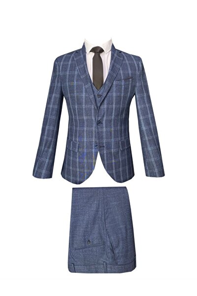 SÜVARİ Süvari Lacivert Desenli Kombinli Yelekli Slim Fit Takım Elbise