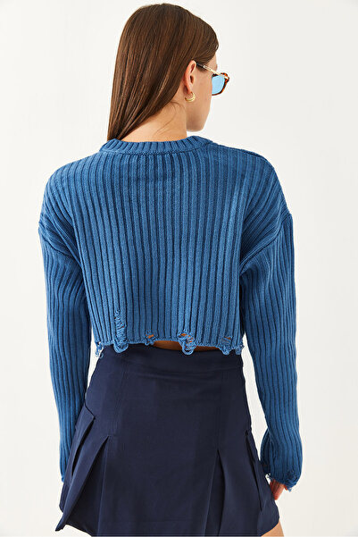 Bianco Lucci Dámský pletený svetr s roztrhaným výstřihem a krkem 85001025