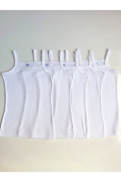 ÇebiKids Çebikids Girl's 5-Piece Rope Strap Tank Top/Fanilla - 100% Cotton, Ribbed Corded