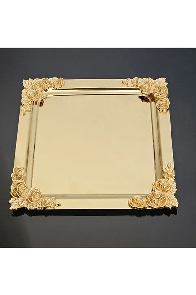 LOKMAN ZÜCCACİYE Full Gold Detailed 18/10 Steel Coffee Presentation Tray 4 Pieces