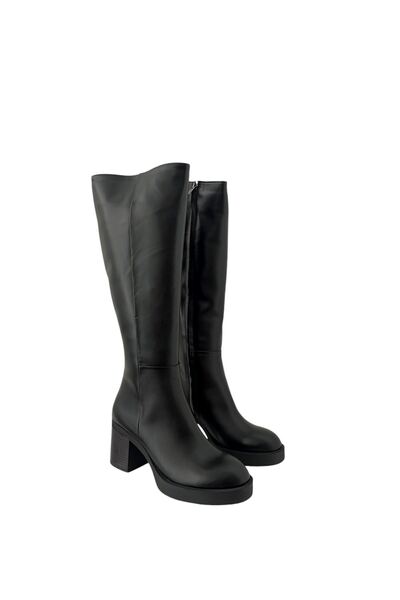 Saracshoes Gerçek Deri Kadın Topuklu  Çizme  Siyah Avin