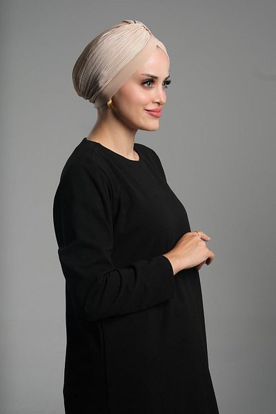 HÜRREM BONE Μπεζ μαζεμένο μαντήλι Hijab - Practical Ready, Sandy Fabric, 1831_12