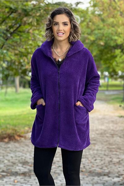 Nevin Kaya Moda Palton de pluș de culoare violet